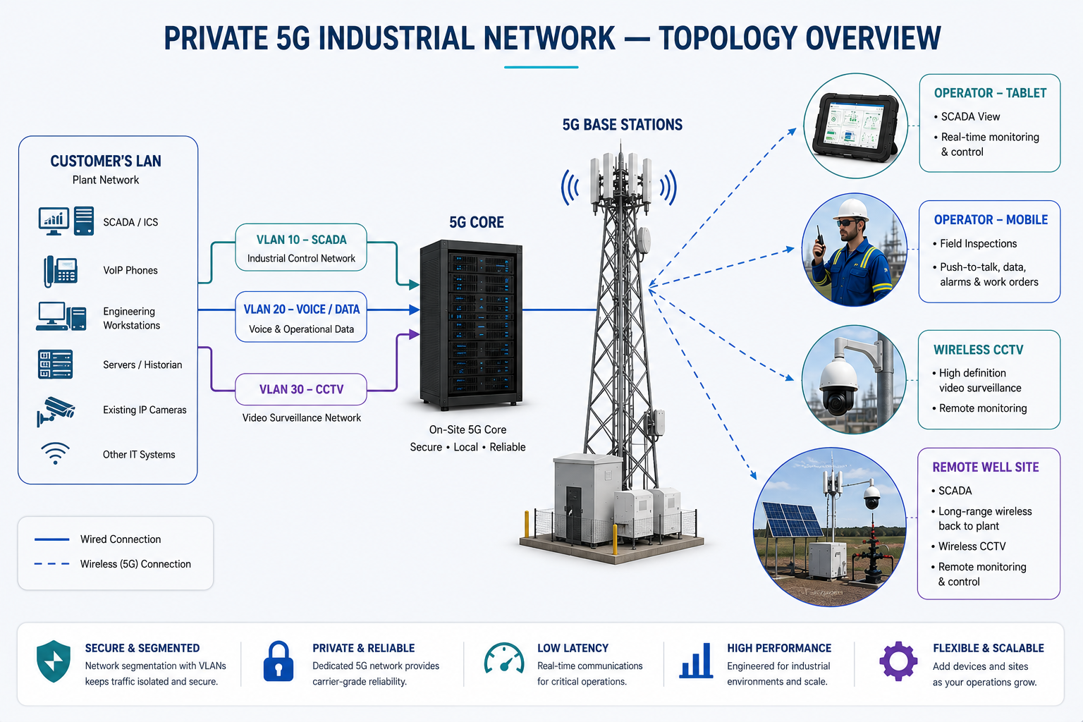 Private 5G network infrastructure for industrial facility